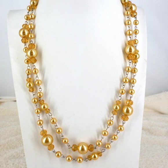Nolan Miller Necklace Gold Shell Pearls & Crystals 42" 1980s NWOT Perfect - Picture 1 of 4